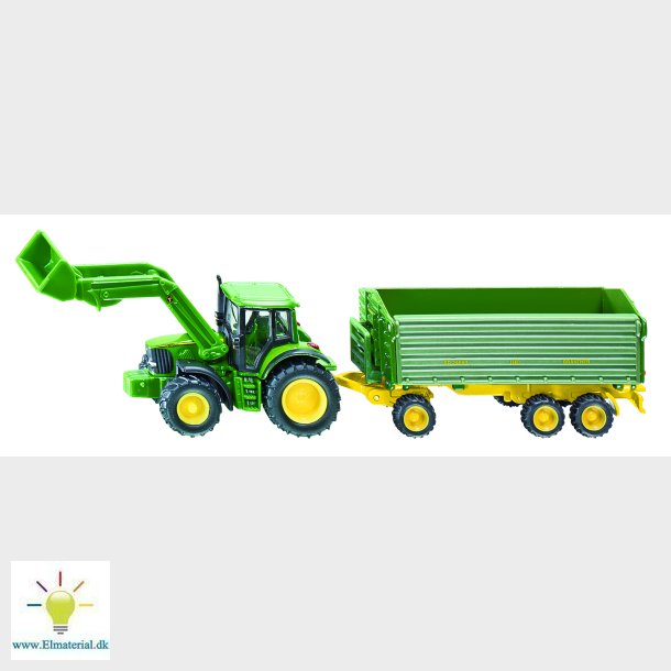 John Deere with front loader and trailer 1:87