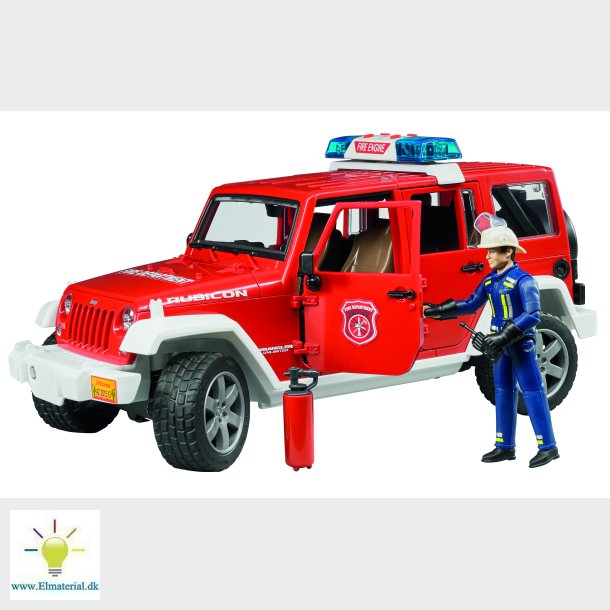 Jeep Wrangler Unlimited Rubicon fire brandbil med brandmand 1:16