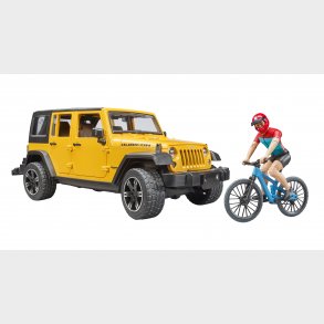 Jeep Wrangler Rubicon Unlimited med mountainbike og cyklist
