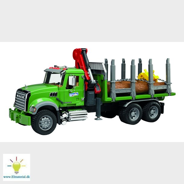 MACK Granite timber truck with loading crane and 3 trunks 1:16