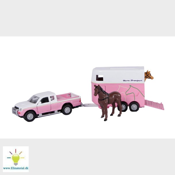 Mitsubishi L 200 med hestevogn og heste