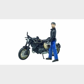 Scrambler Ducati Cafe Racer og motorcyklist 1:16