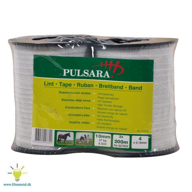 Bnd 10mm, 4 SS-trde, hvid, 2x200m