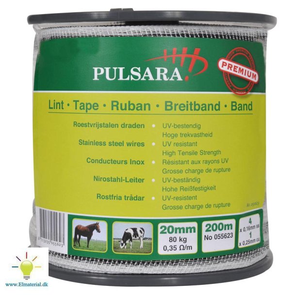 Bnd 20mm, 4 SS-trde, 1 CU-trd, hvid, 200m Premium