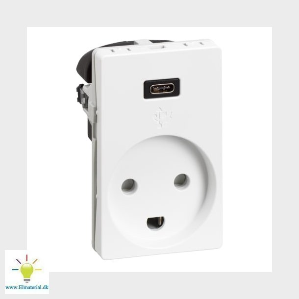 Fuga stikkontakt M/J med 5V USB lader type C, hvid