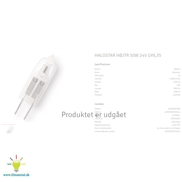 Halostar 50w 64445U 24V GY6,35 3000K