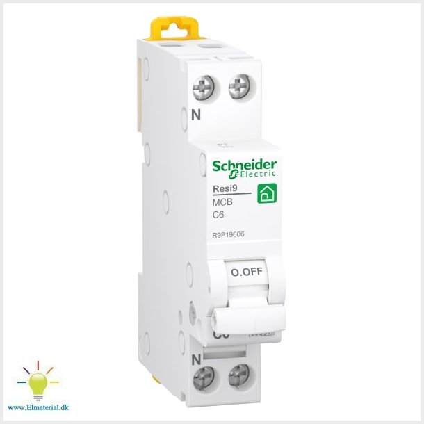 Resi9 Automatsikring XP MCB 1P+N C 6A 6kA, 18 mm, R9P19606