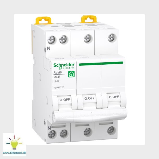 Resi9 Automatsikring XP MCB 3P+N C 20A 6kA, 54 mm, R9P19720