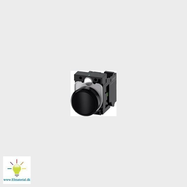 Trykknap, 22Mm, Rund, Plast, Sort, Flad