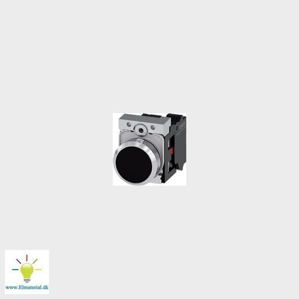 Trykknap, 22Mm, Rund, Metal, Sort, Flad