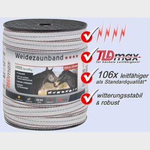 Band 20mm, 200m, 6x0, 25 tld, vit-svart