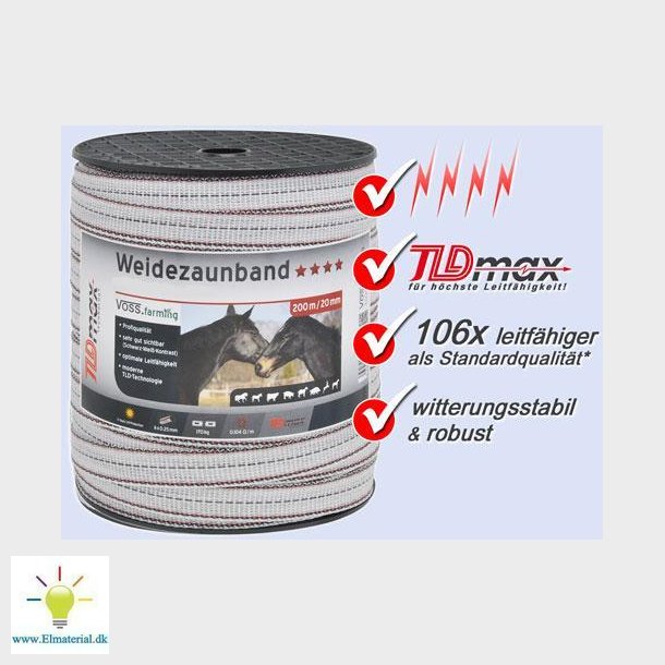 Bnd 20Mm, 200M, 6X0, 25 Tld, Hvid-Sort