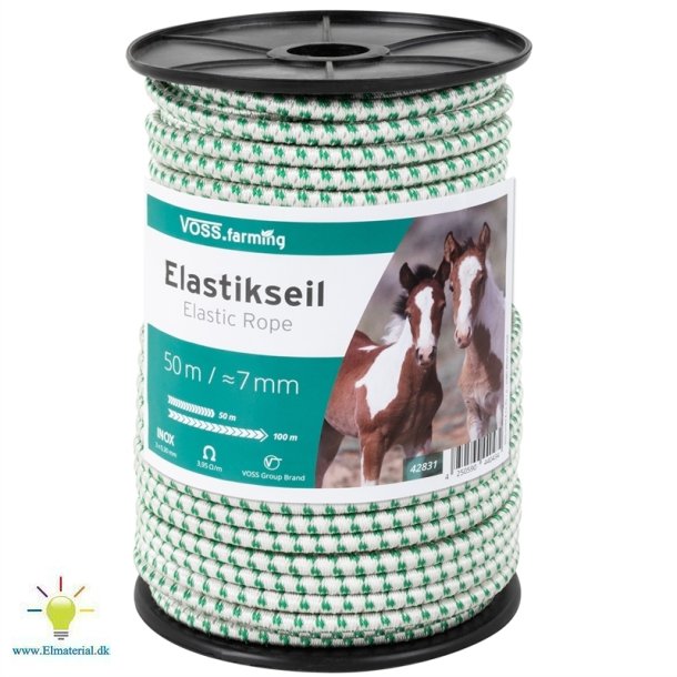 Voss.Elastisk Reb E-Line, Elastisk Reb, 50M-100M,  7Mm, Hvidgrn