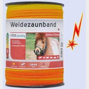 Elektriskt staketband 200m, 20mm, 5x0, 16 rostfritt stl, gul-orange