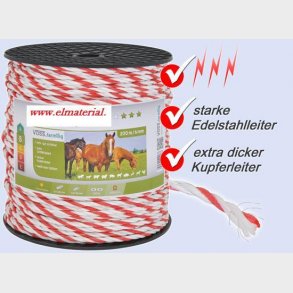 Elektrisk Hegn Reb 6Mm 200M, 1X0, 5X0 + 3 Kobber, 2 Rustfrit Stl, Hvid Og Rd 3 ***