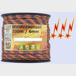 Elektriskt staket rep 6mm 200m, 1x0, 3 koppar + 5x0, 2 niro, brun / orange 3