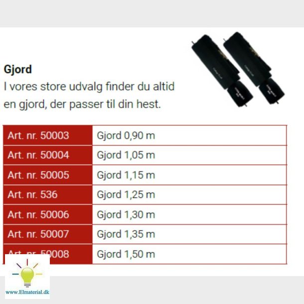Gjord 1,30 m El og vvs materialer