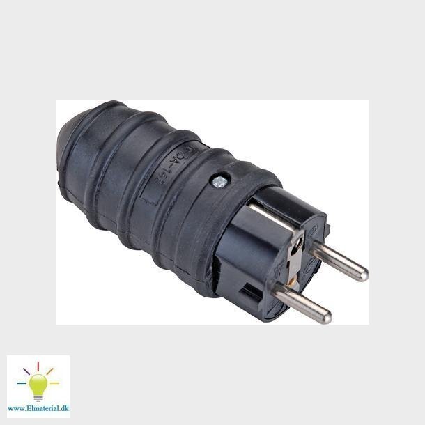 Stikprop Schuko Gummi Sort 250V 16A