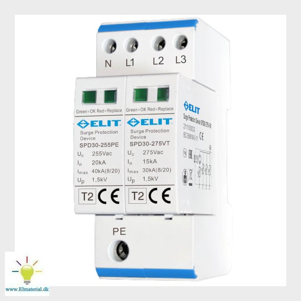 Chint Transientbeskyttelse SPD30-4PT2-255/275V, 2 modul