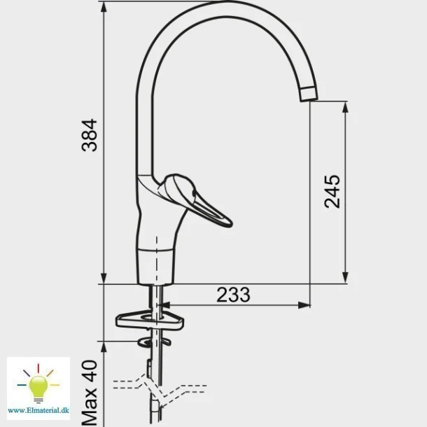 9000E Ii Kkkenarmatur Med Hj Svingtud