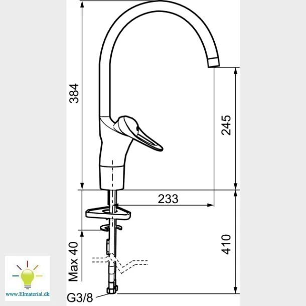 9000E Ii Kkkenarmatur Med Hj Svingtud