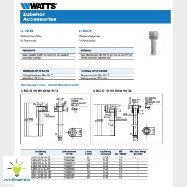 Flerlomme Aisi 304 "X100Mm Til Tb Mode