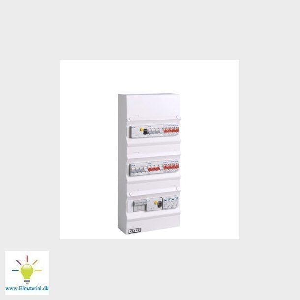 Boligtavle 2 x RCD, 3 x kraft, 8 x lys + transient og tarif