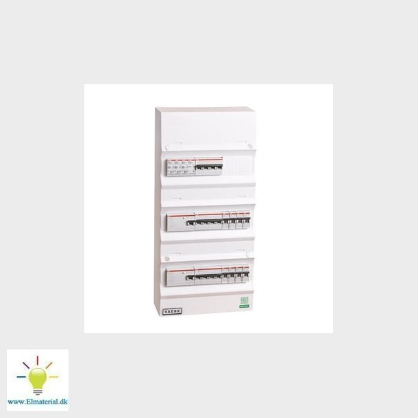 Boligtavle ABB 2 x RCD, 3 x kraft, 8 x lys + transient