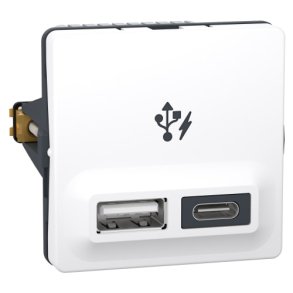 Fuga USB A+C lader, 21W 3A, 1 modul, hvid