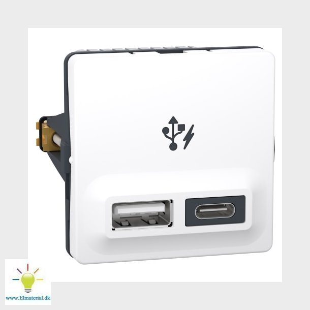 Fuga USB A+C lader, 21W 3A, 1 modul, hvid