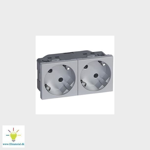 Schuko Stikkontakt Dobbelt Alu 2X2P+J