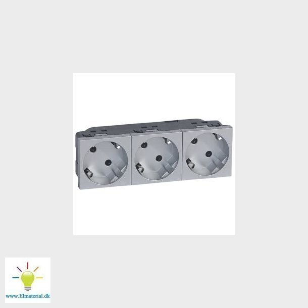 Schuko Stikkontakt Tripel Alu 3X2P+J