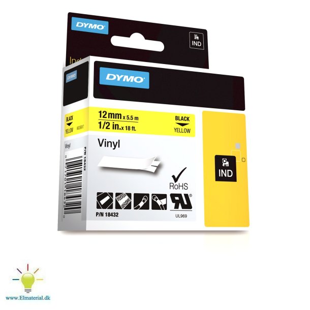 Rhino Tape 12 Mm Sort P Gul