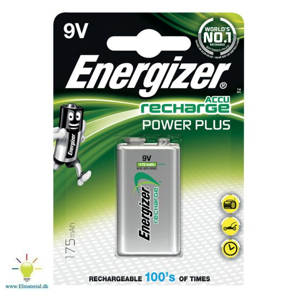 Batteri Genoplad. Energizer 9V