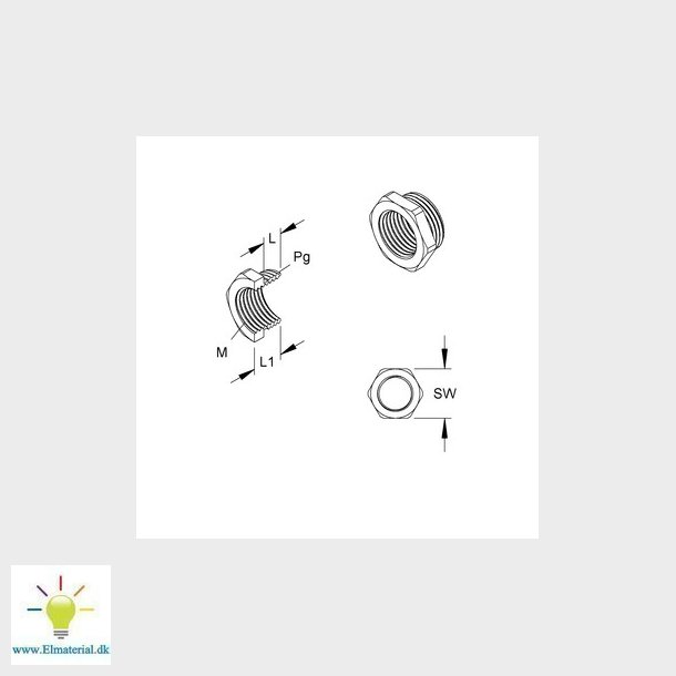 Overgangsmuffe messing PG11 /M16