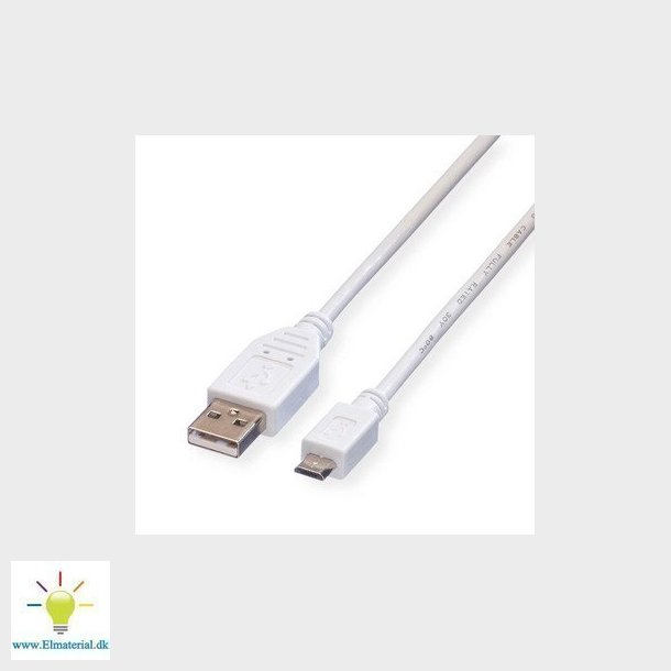 USB 2.0 kabel A-Micro B han/han hvid 3,0m