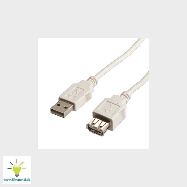 USB 2.0 kabel A-A. han/hun hvid 3,0m