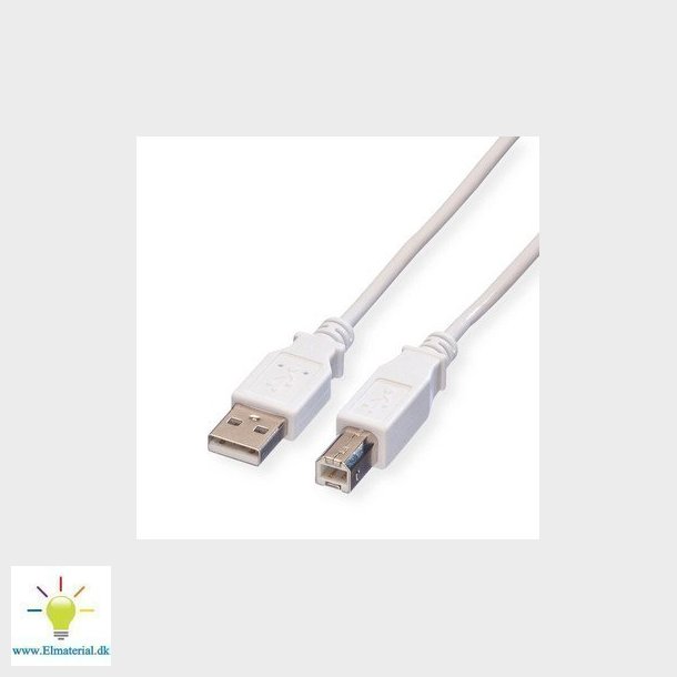 USB 2.0 kabel A-B. han/han hvid 1,8m