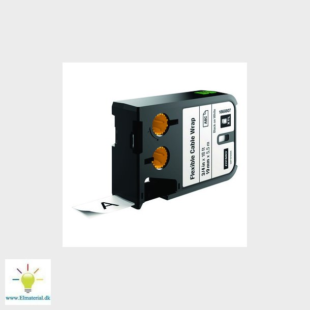 DYMO XTL Labeltape 19 mm x 7,5 m sort p hvid kabelomvikling