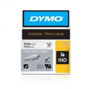 Dymo Rhino shrink flex 12 mm x 1,5m svart p vitt