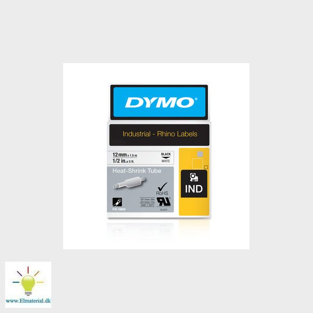 Dymo Rhino krympeflex 12 mm x 1.5m sort p hvid