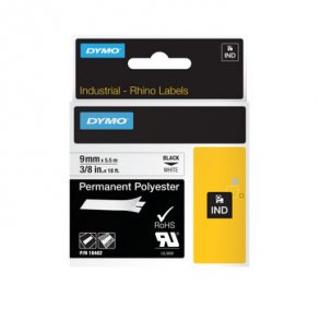 Dymo Rhino permanent polyester 9mm svart/vit