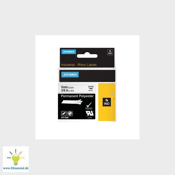 Dymo Rhino permanent polyester 9mm sort/hvid