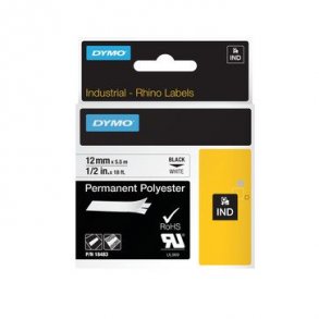 Dymo D1 Tape permanent polyester 12mm svart/vit