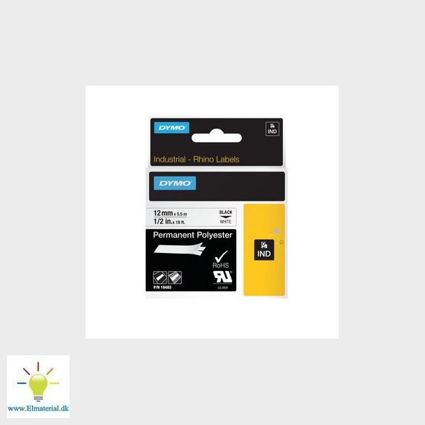 Dymo D1 Tape permanent polyester 12mm sort/hvid