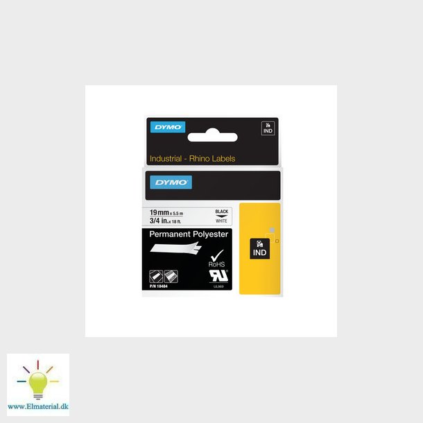 Dymo D1 Tape permanent polyester 19mm sort/hvid