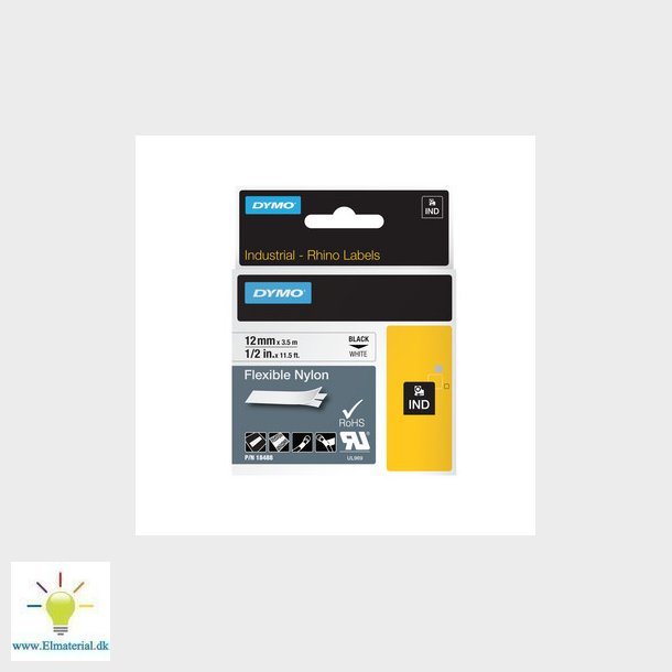 Dymo Rhino fleksibel nylon 12mm sort/hvid