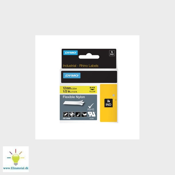 Dymo Rhino fleksibel nylon 12mm sort/gul