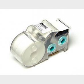 Tape kontinuerlig 9,7 mm, sort p� hvid, RL.7,6 m LS8