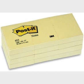 Post-it blok 653 gul 38x51mm 100bl 3M 12blk/pak